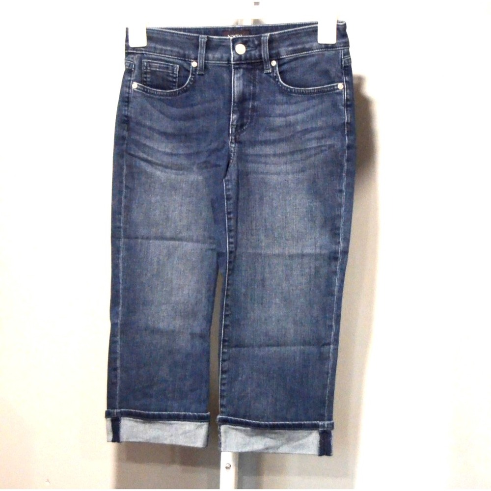 NYDJ Women's 4P Marilyn Crop Jeans Lift/Tuck Comfort Fit Dark Wash Roll Cuff
